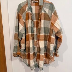 We The Free Plaid Button Up Shirt in Rust, Sage & Cream